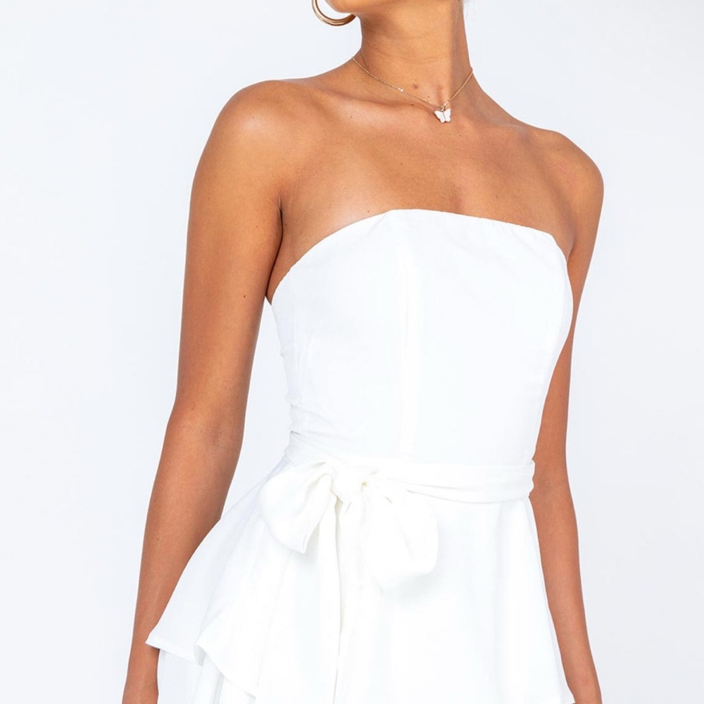 White Strapless Ruffle Dress - Picture 2 of 3